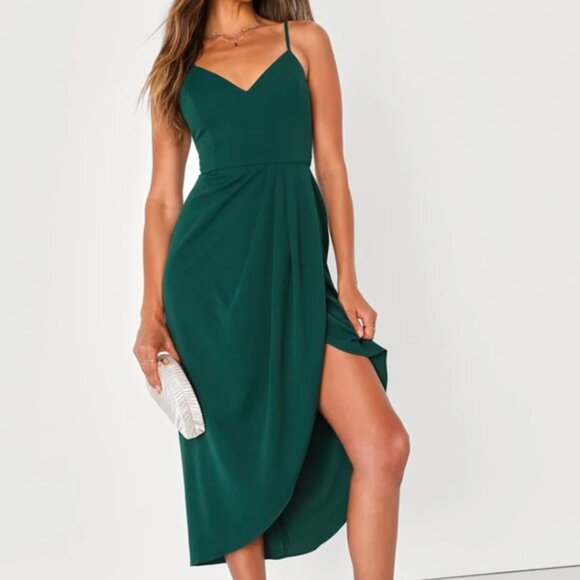 Lulus Reinette Dark Green Midi Dress - Picture 1 of 6